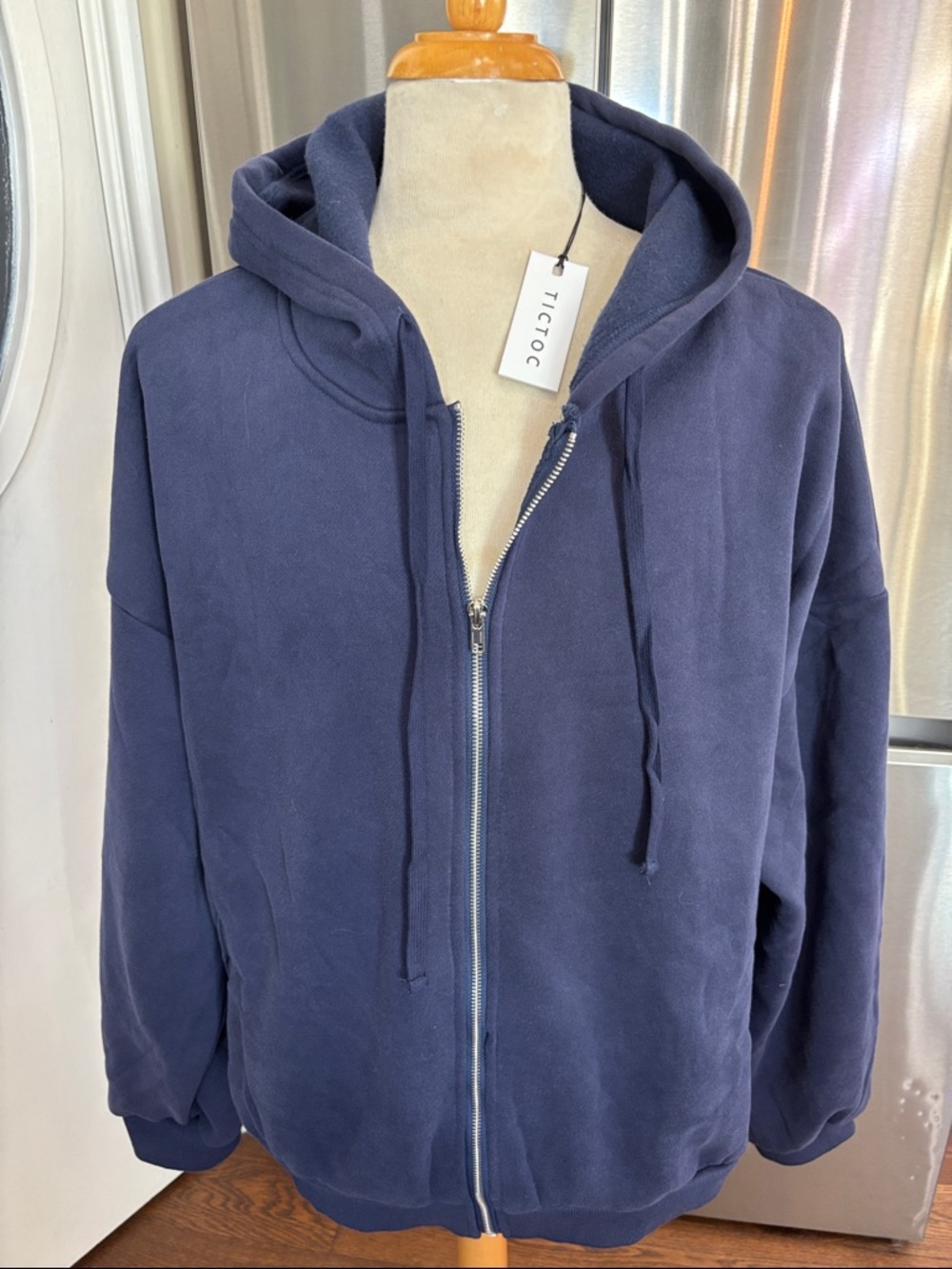 Ticktoc Navy Zip-Up Hoodie with Hood and Drawstrings